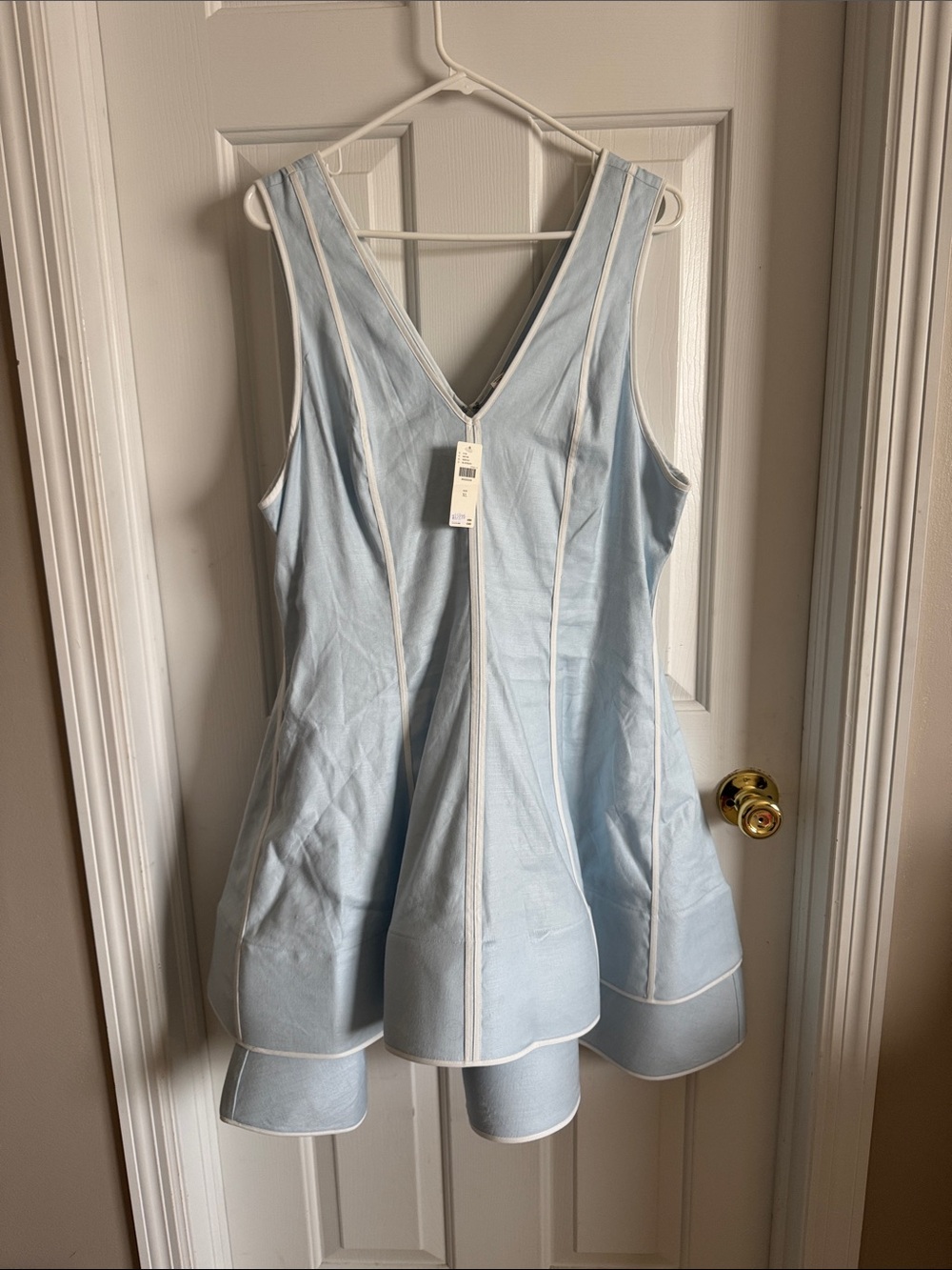 Maeve Linen Blend Sleeveless V-Neck Layered- Hem Mini Dress - Picture 6 of 7